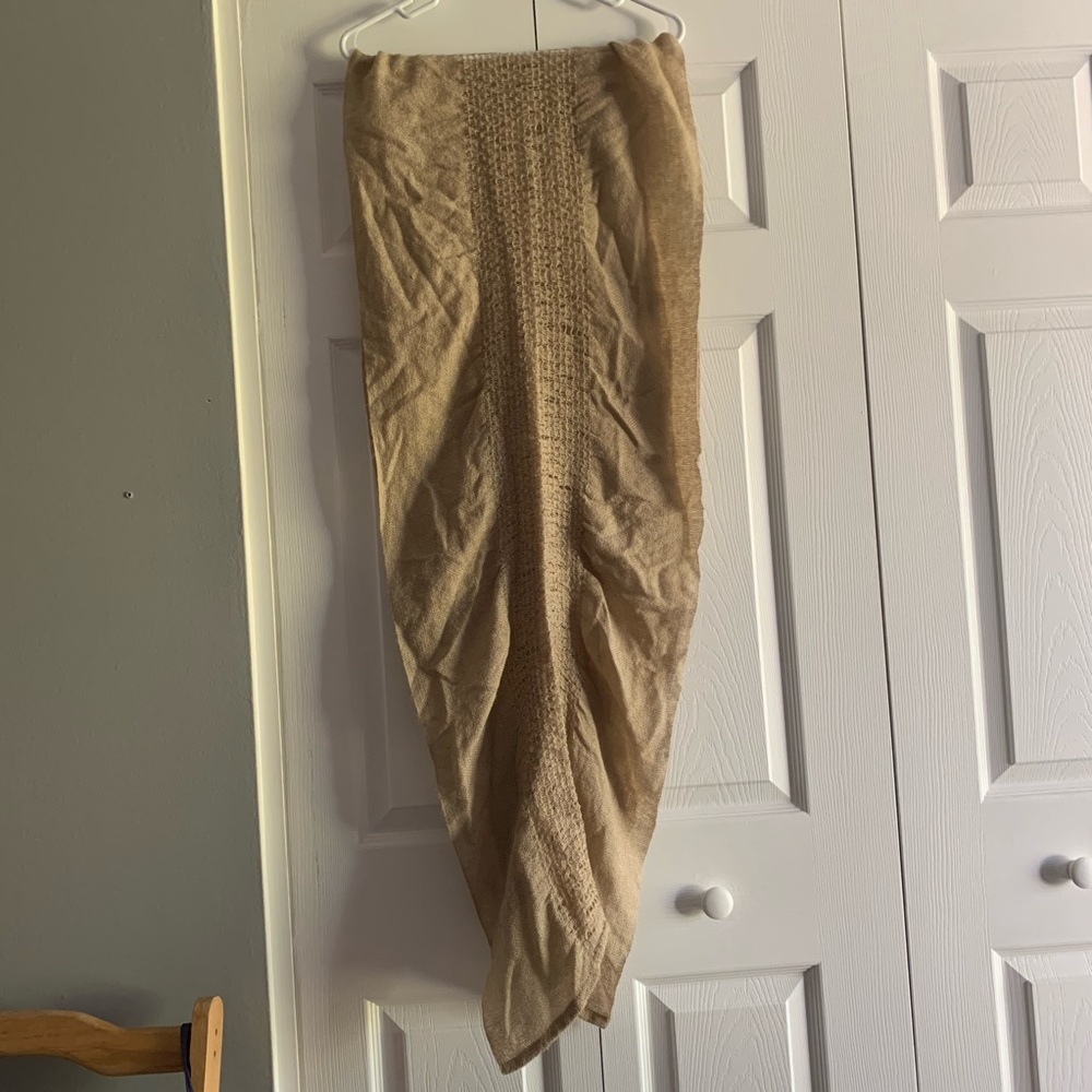 Long beige shirred stretchy scarf